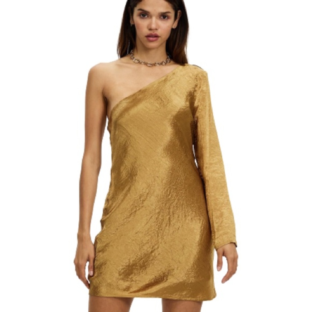 Third Form Elegant Gold One-Shoulder Dress